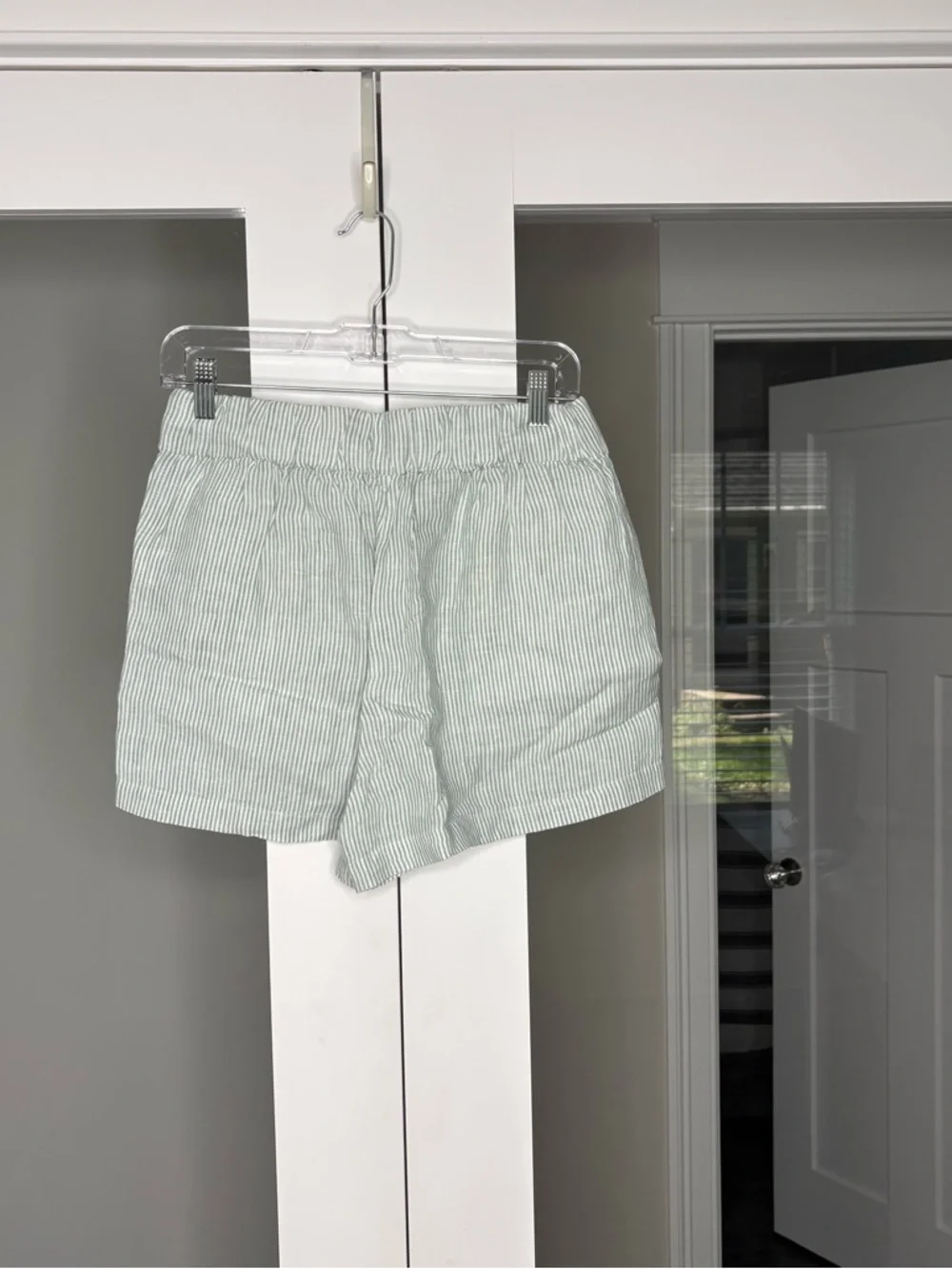 NWT J. Crew Tropez Short Linen Stripe Smokey Seaglass